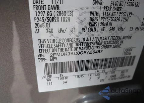 2012 Ford Edge Limited z USA, uszkodzony, nr VIN 2FMDK3KC0CBA56457